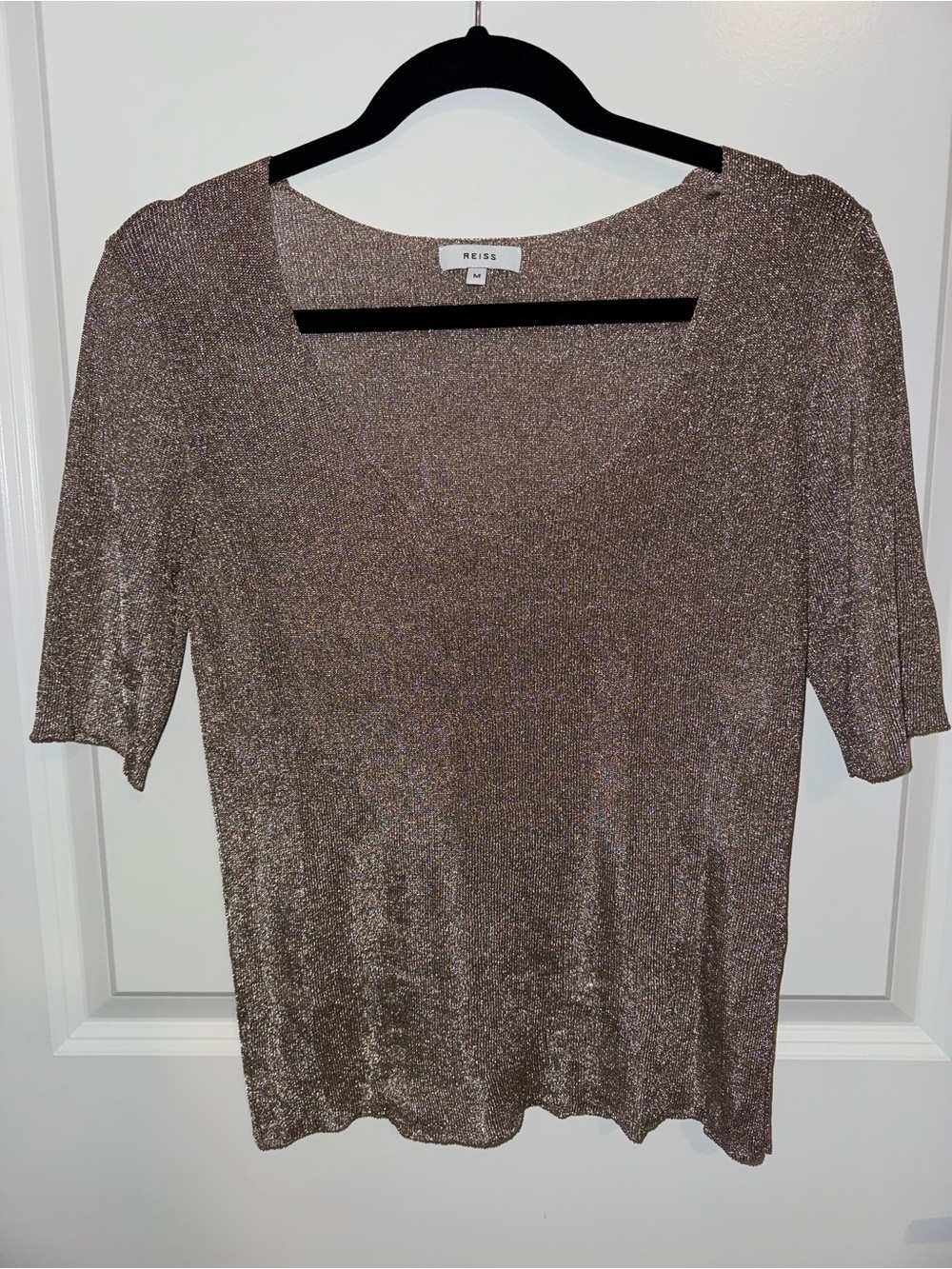 Reiss Bronze Metallic Short Sleeve Knit Top